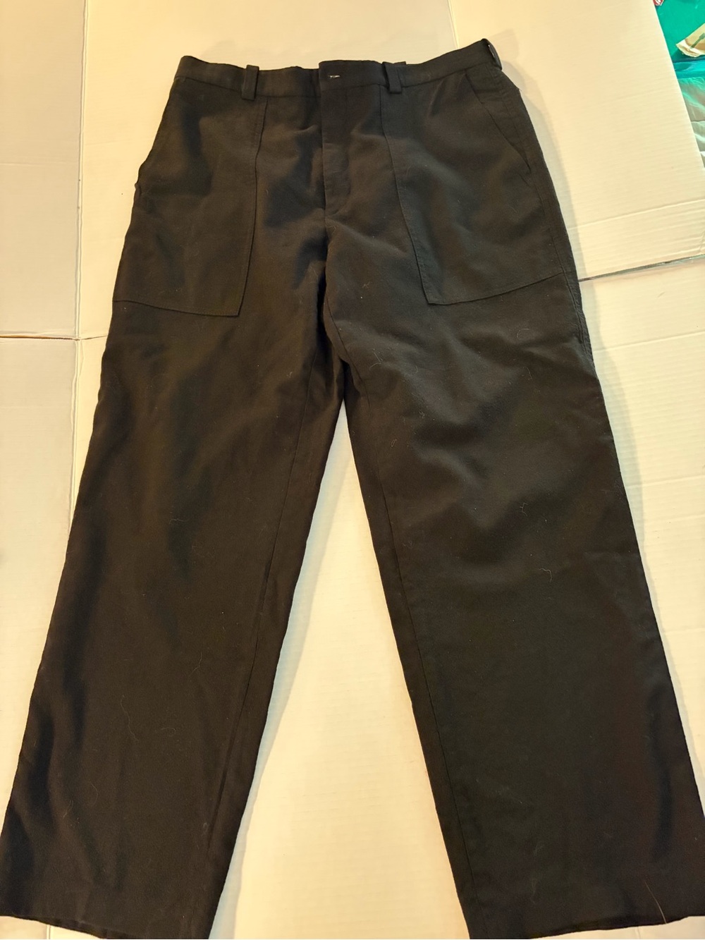 Black Wide-Leg Work Pants with Front Patch Pockets
